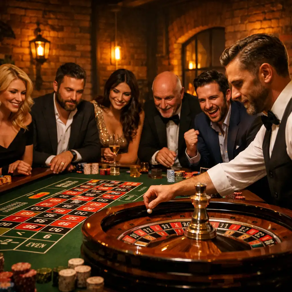 Wieczór pokerowe w Krakowie z graczami przy stole do ruletki