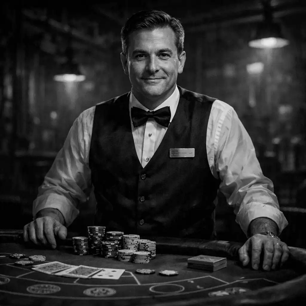 Główny krupier Qevunaro przy stole poker